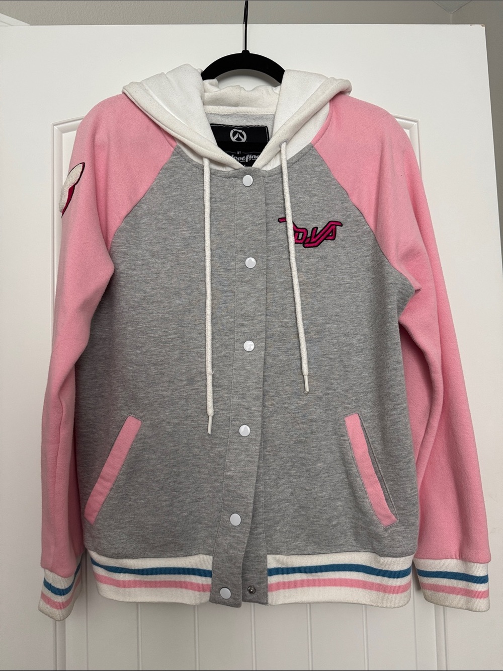 D.VA Grey & Pink Hoodie Varsity Jacket